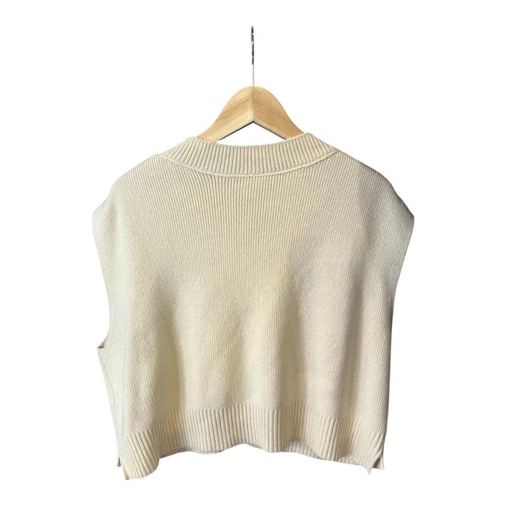 Free People Cream Oversized Sweater Vest V Neck Chunky Knit Boho L - Picture 5 of 11
